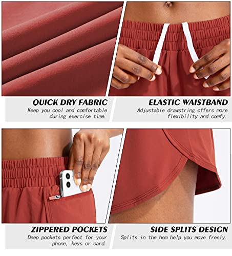 Soothfeel Womens Running Shorts with Zipper Pockets High Waisted Athletic Gym Workout Shorts for Women with Liner - Image 4