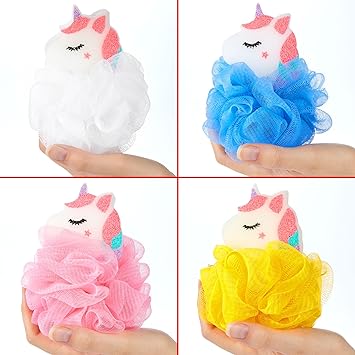BRUBAKER Set of 4 Bath Sponge Shower Sponge Unicorn Soap Sponge 09 oz 25 g Bath Ball Sponge for Children and Adults Gentle Hygienic Durable Wash Sponge Pink and Colourful incl Gift Box - Image 3