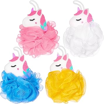 BRUBAKER Set of 4 Bath Sponge Shower Sponge Unicorn Soap Sponge 09 oz 25 g Bath Ball Sponge for Children and Adults Gentle Hygienic Durable Wash Sponge Pink and Colourful incl Gift Box - Image 1
