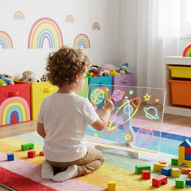 Kids' Acrylic Dry Erase Drawing Board with Stand, Rechargeable LED Light-Up Features - Perfect Gift for  Learning - Image 5