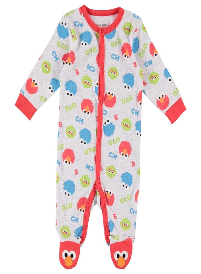 Happy Threads Sesame Street Baby Boys' Romper Long Sleeve Footie Bodysuit, Grey/Blue/Red, 3-6 Months - Image 1