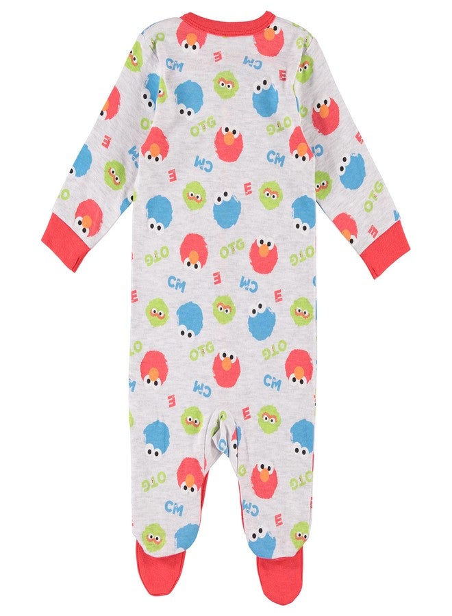 Happy Threads Sesame Street Baby Boys' Romper Long Sleeve Footie Bodysuit, Grey/Blue/Red, 3-6 Months - Image 2