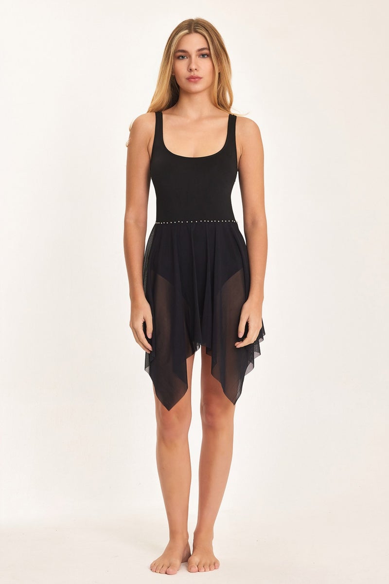 Lapieno Water Repellent Fabric Special Design Black Tulle Dress Swimsuit KK02 - Image 1