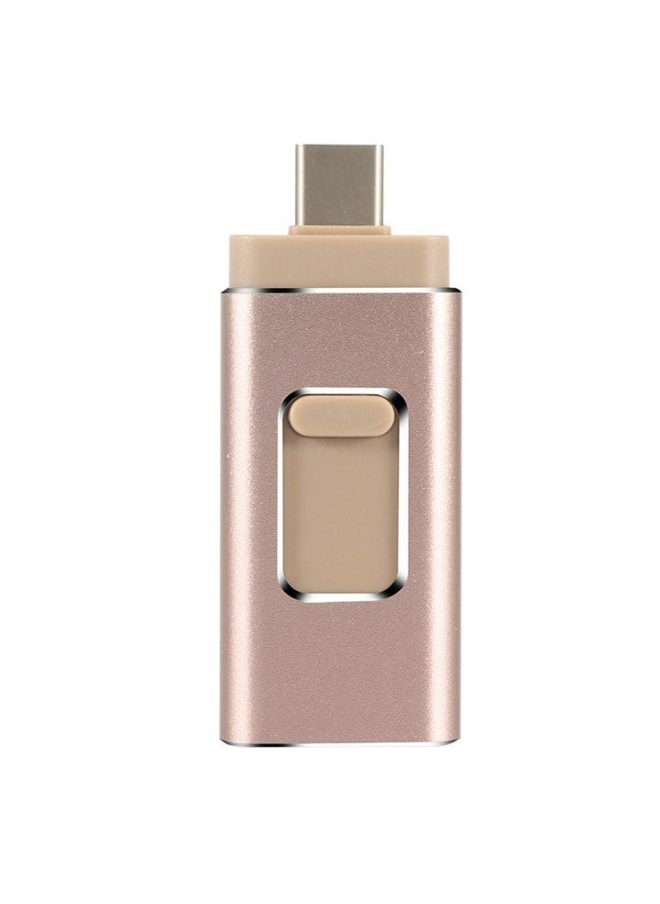 AROAQ 16GB USB Flash Drive, Shock Proof 3-in-1 External USB Flash Drive, Safe And Stable USB Memory Stick, Convenient And Fast Metal Body Flash Drive, Gold Color (Type-C Interface + apple Head + USB Local)  - Image 1