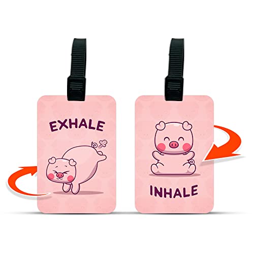 Ultra 3D Lenticular Luggage/Bag/Travel ID Label Tags for Suitcase & School Bags | Set of 2 | Funny Quote Pink Cute Piggy Yoga Gift for Kids & Friends - Image 1