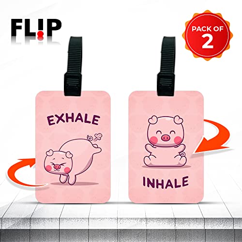 Ultra 3D Lenticular Luggage/Bag/Travel ID Label Tags for Suitcase & School Bags | Set of 2 | Funny Quote Pink Cute Piggy Yoga Gift for Kids & Friends - Image 2