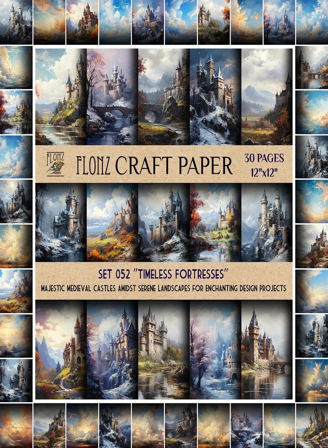 Flonz Scrapbook Paper (30 Pages 12"x12") Timeless Fortresses: Majestic Medieval Castles Amidst Serene Landscapes for Enchanting Design Projects Vintage Styled Double Sided Paper Pad for Craft
