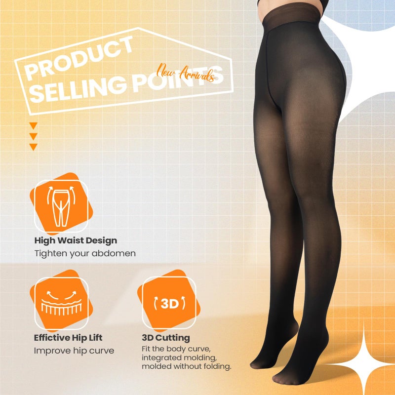 Caprilite 2 Pairs Women Fleece Lined Tights-Fake Translucent Leggings High Waist Pantyhose Sheer Thick Warm Tights For Women - Image 2