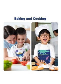 Excefore Kids Aprons, 2 Pcs Cartoon Style Adjustable Child Chef Aprons, Dinosaur Print Children's Apron for Kids Toddler Painting Baking Artist  - Image 3