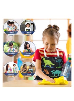 Excefore Kids Aprons, 2 Pcs Cartoon Style Adjustable Child Chef Aprons, Dinosaur Print Children's Apron for Kids Toddler Painting Baking Artist  - Image 4