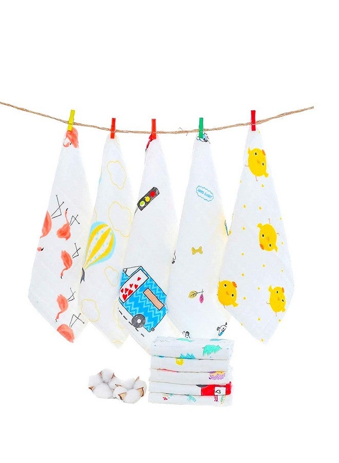 CLUZE Double Layered Extra Soft & Super Absorbent Cotton Handkerchief For Women's, Kids & Newborn Babies/Face Towel, Casual Style Printed Hanky (White) (25X25 Cm) (5) - Image 1