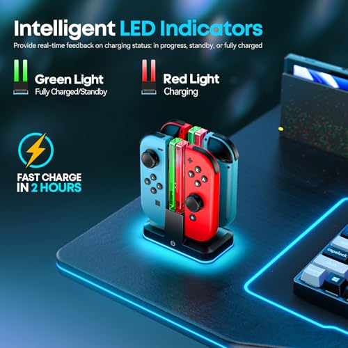 Rysker Switch Joycon Charger for SW 1 Model with 9 RGB Light Modes, Switch Controller Charger Stand with LED Indicators, SW Charging Dock Station for 4 Joycon Charging - Image 2