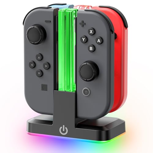 Rysker Switch Joycon Charger for SW 1 Model with 9 RGB Light Modes, Switch Controller Charger Stand with LED Indicators, SW Charging Dock Station for 4 Joycon Charging - Image 1