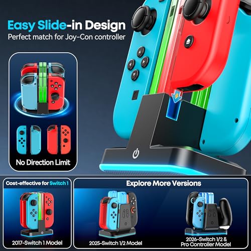 Rysker Switch Joycon Charger for SW 1 Model with 9 RGB Light Modes, Switch Controller Charger Stand with LED Indicators, SW Charging Dock Station for 4 Joycon Charging - Image 3