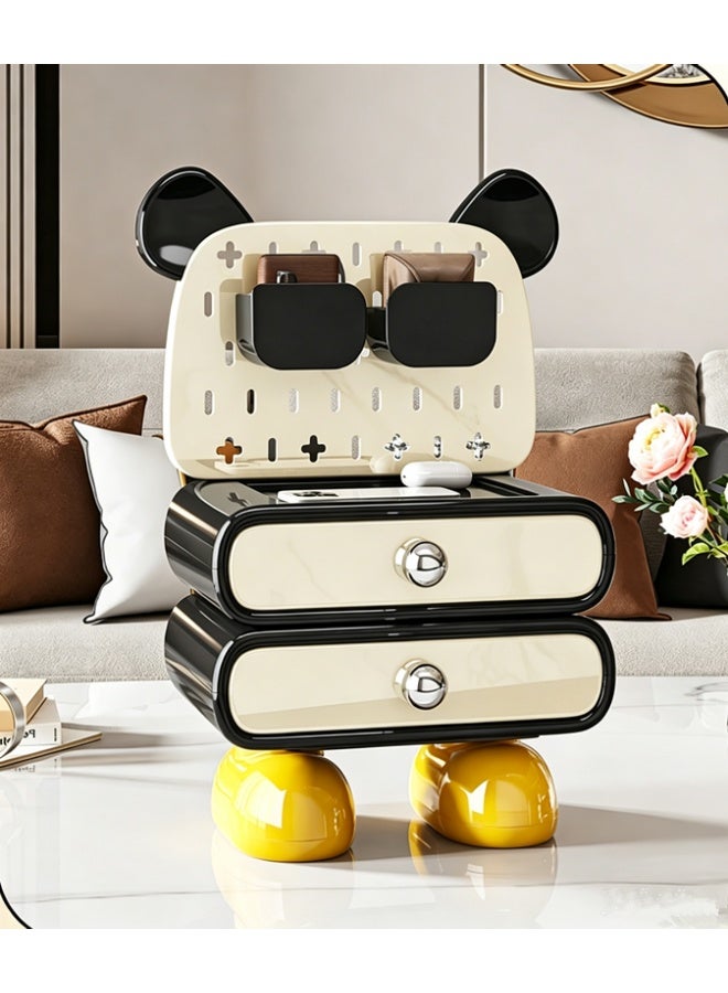 Golden Trendy Bear Storage Cabinet Creative Cartoon Desktop Storage Rack Double Drawer Jewelry Cosmetics Storage Box (HC-3011-White) - Image 1