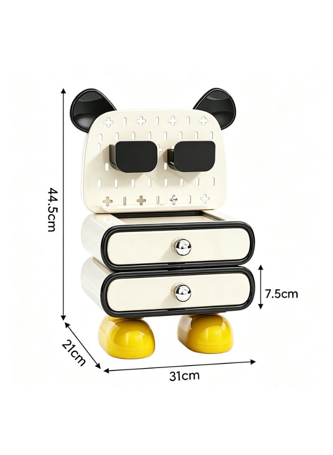 Golden Trendy Bear Storage Cabinet Creative Cartoon Desktop Storage Rack Double Drawer Jewelry Cosmetics Storage Box (HC-3011-White) - Image 2