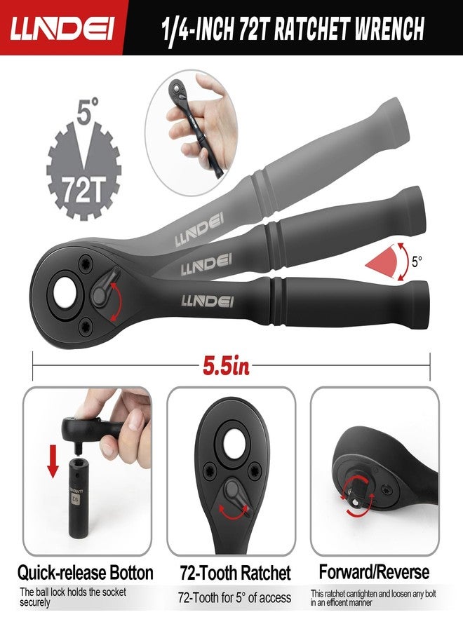 LLNDEI 1/4" Drive Socket set & Nut Driver Set 38PCS,1/4-Inch Sockets Deep&Shallow SAE（5/32" to 9/16"） with Ratchet,1/4" Hex Shank 6" Long Nut Drivers(1/4" to 9/16") for Impact Drill Bits(PH1 PH2) - Image 4