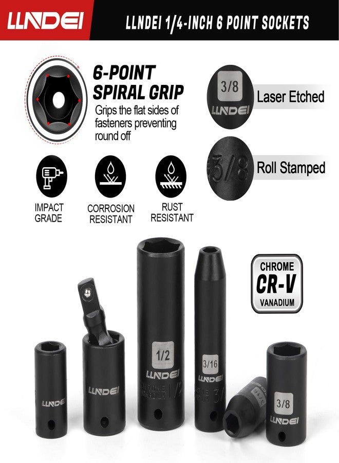 LLNDEI 1/4" Drive Socket set & Nut Driver Set 38PCS,1/4-Inch Sockets Deep&Shallow SAE（5/32" to 9/16"） with Ratchet,1/4" Hex Shank 6" Long Nut Drivers(1/4" to 9/16") for Impact Drill Bits(PH1 PH2) - Image 5