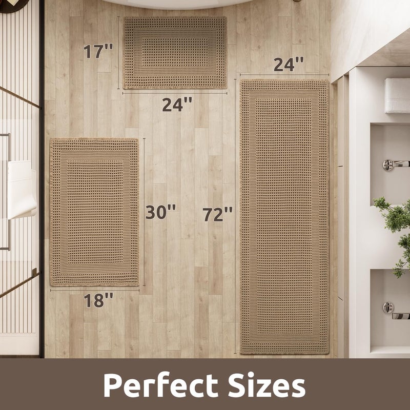 Amoami Waffle Bath-Mat الحصير الاستحمام الامتصاص للحمام للحمام سجاد الحمام غير القابل للغسل مع شرابات البوهو ناع - Image 1