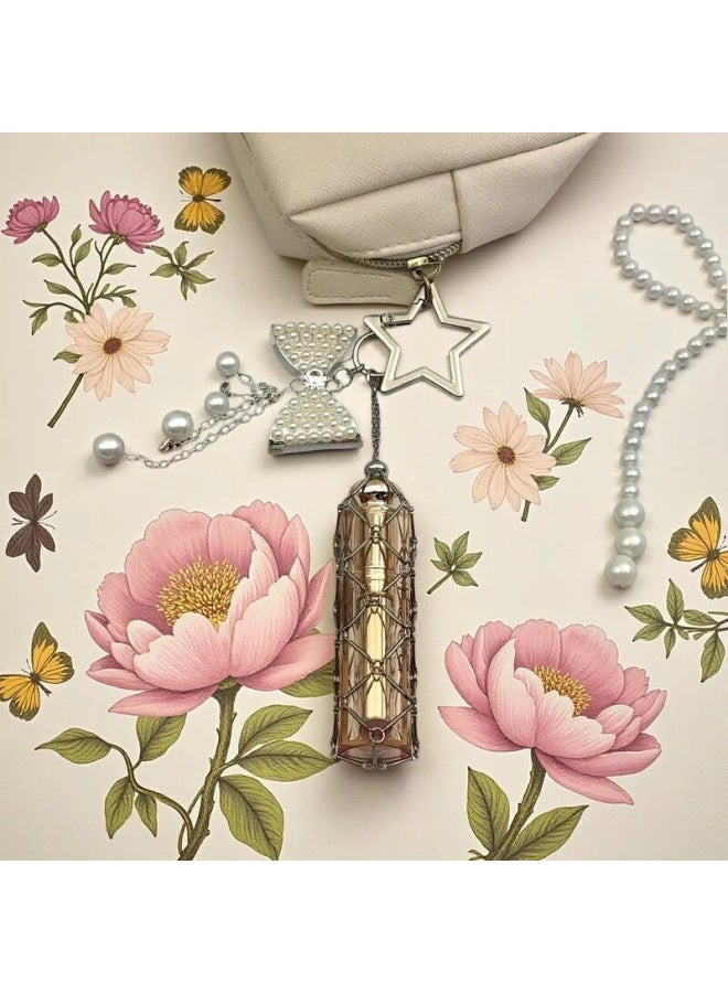 New High-end Silver Gold Butterfly Pendant Lipstick Mesh Bag Charm Lipstick Bag Women's Small Fragrance Style