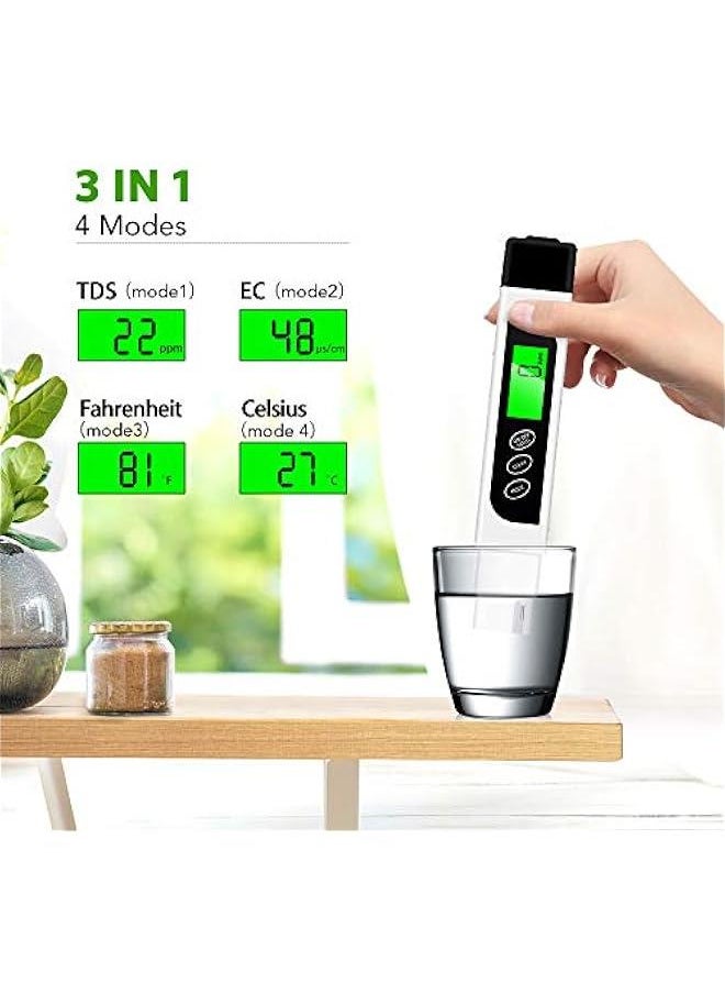 TDS Meter, 3 in 1 TDS, EC & Temperature Meter, Accurate & Reliable PPM Meter, Digital Water Testing kits for Drinking Water Quality, Tap, Well, Swimming Pool, Aquarium, RO/DI System, Hydroponics