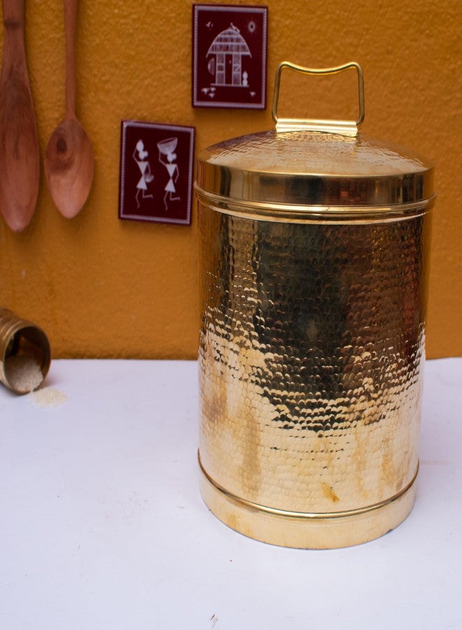 Zishta - Brass Storage Pawali |Drum - Medium Size|Traditional|Brass Container|Storage Box| Dabba|Kitchen Use|Snacks Container Box -(Medium Size) - Image 1