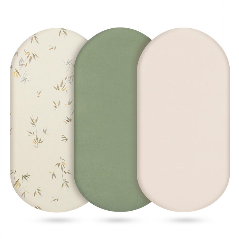 Vruelia Muslin Bassinet Sheets 3 Pack Cotton Bassinet Sheets for Baby Girl and Boy Breathable Bedside Sleeper Bassinet Fitted Sheet Universal Rectangle Oval Bassinet Cover 28x14 to 33x18 Green - Image 2