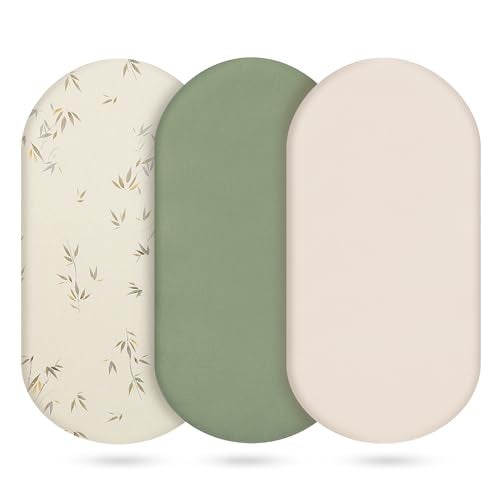 Vruelia Muslin Bassinet Sheets 3 Pack Cotton Bassinet Sheets for Baby Girl and Boy Breathable Bedside Sleeper Bassinet Fitted Sheet Universal Rectangle Oval Bassinet Cover 28x14 to 33x18 Green - Image 1