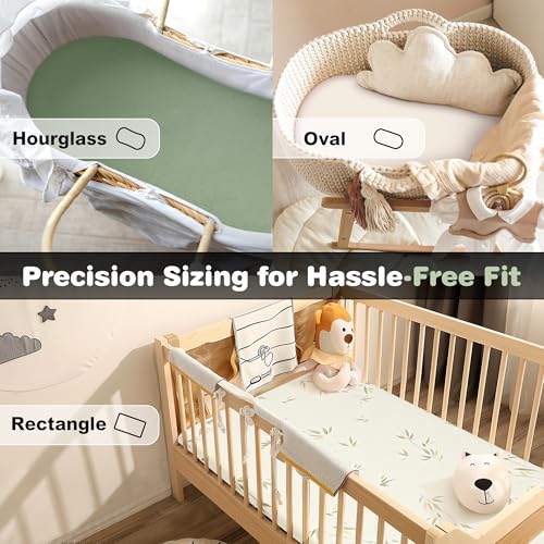 Vruelia Muslin Bassinet Sheets 3 Pack Cotton Bassinet Sheets for Baby Girl and Boy Breathable Bedside Sleeper Bassinet Fitted Sheet Universal Rectangle Oval Bassinet Cover 28x14 to 33x18 Green - Image 3