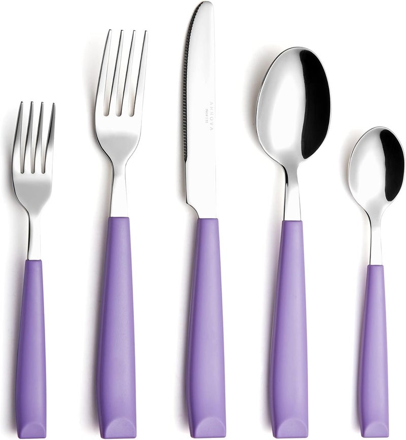 Annova ANNOVA Silverware Set 20 Pieces Stainless Steel Cutlery Color Handle Flatware  4 x Dinner Knife 4 x Dinner Fork 4 x Salad Fork 4 x Dinner Spoon 4 x Dessert Spoon Lilac - Image 1