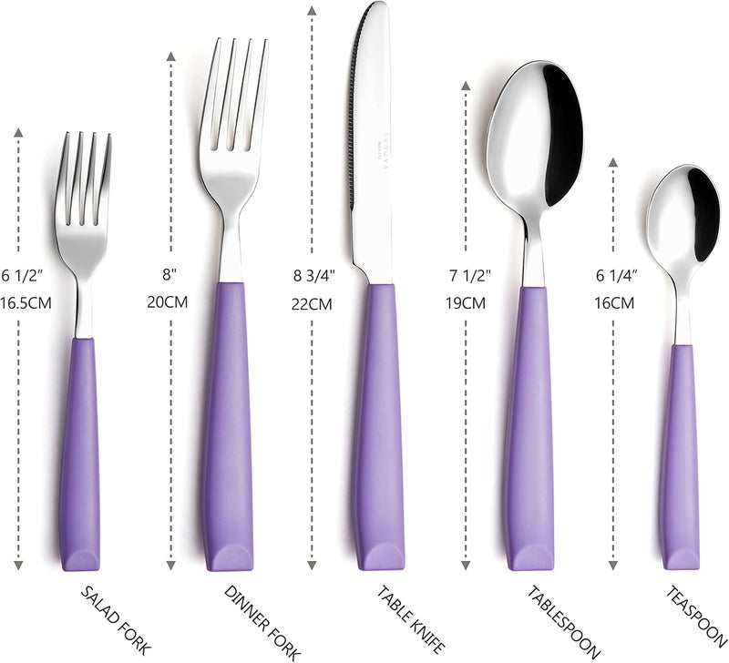 Annova ANNOVA Silverware Set 20 Pieces Stainless Steel Cutlery Color Handle Flatware  4 x Dinner Knife 4 x Dinner Fork 4 x Salad Fork 4 x Dinner Spoon 4 x Dessert Spoon Lilac - Image 3