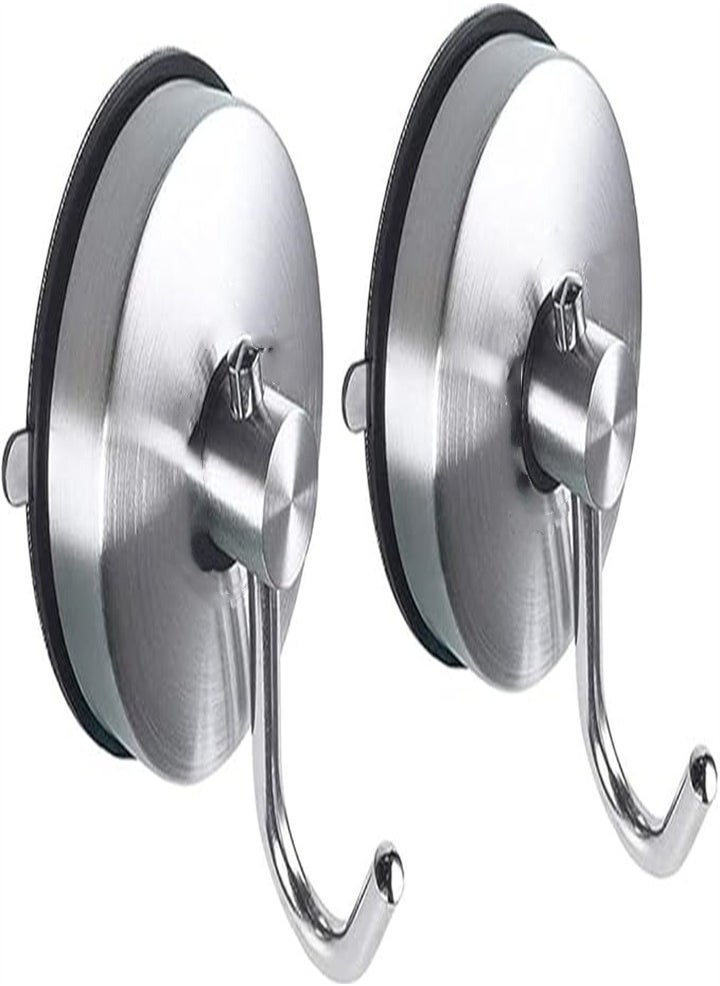 Generic - High Quality Suction Cup Hooks, Stainless Steel Suction Cup, Suitable for Kitchen Hanger Towel Wall, No Drilling Required, Brushed Silver 2 Pieces - Image 1