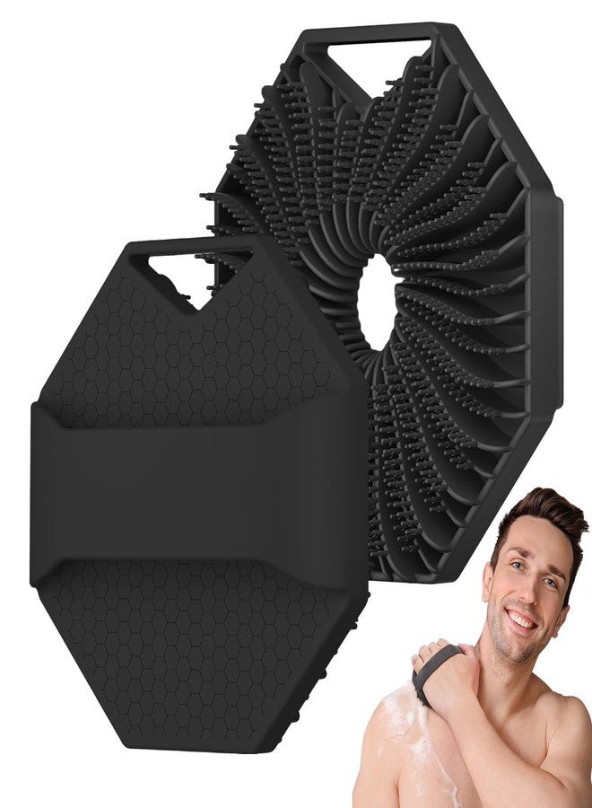 SKYBUCKET Silicone Back Scrubber, Hexagonal Design with Massage Bristles, Black - Image 2
