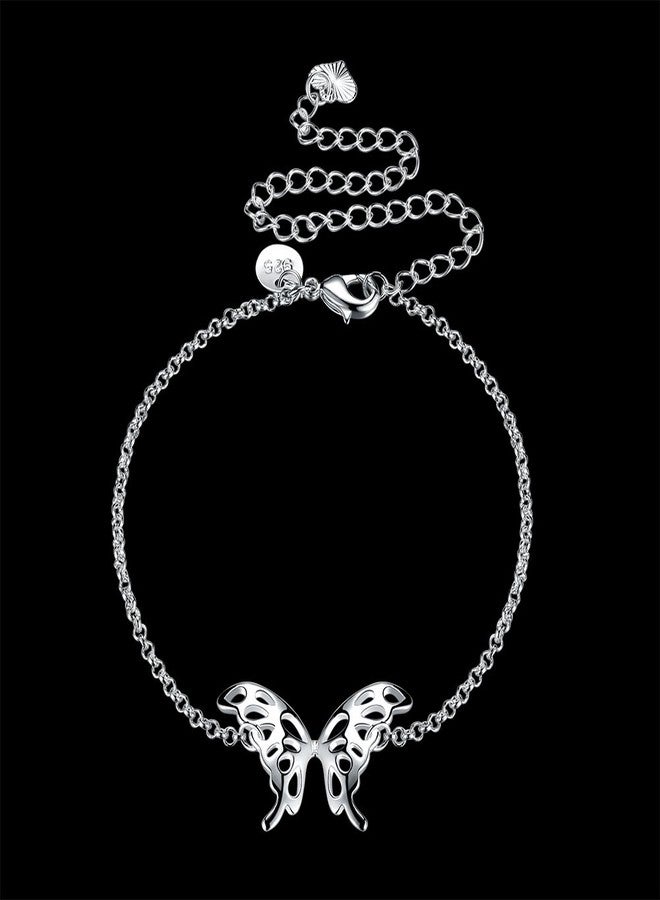 Greendou Fashion Jewelry 925 Silver Butterfly Wings Adjustable Chain Anklet - Image 2