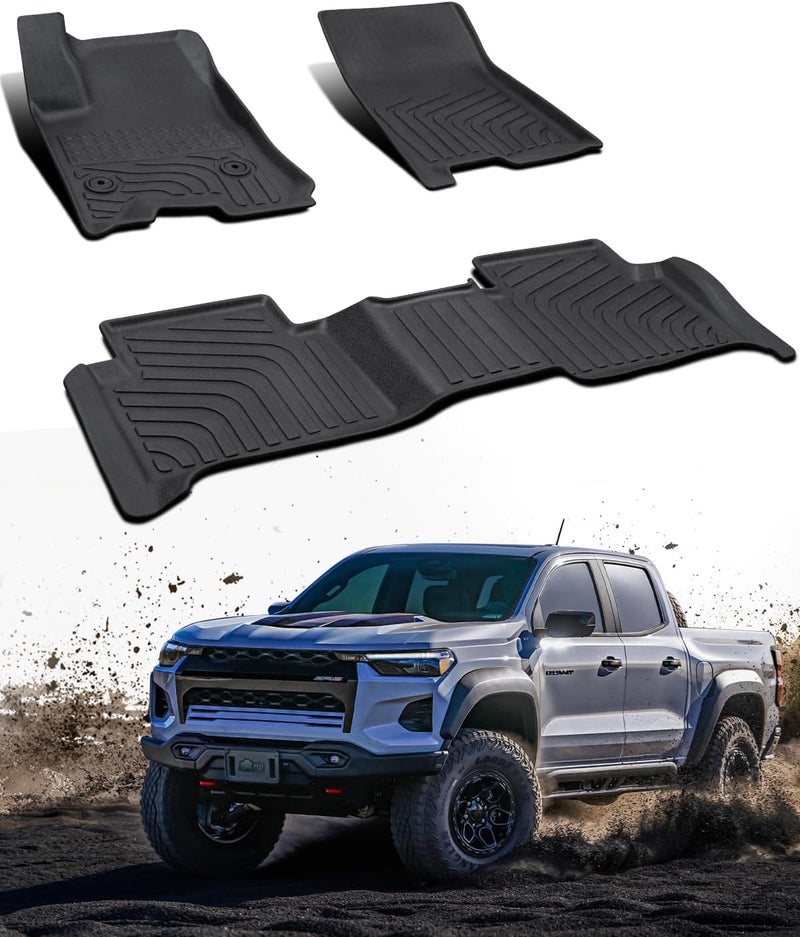 DiffCar Floor Mats for Chevy Colorado for GMC Canyon 2023 2024 2025 2026 Custom Fit AllWeather TPE Truck Liners Car Accessories Front Rear Set for Colorado Canyon Crew Cab Interior Protection