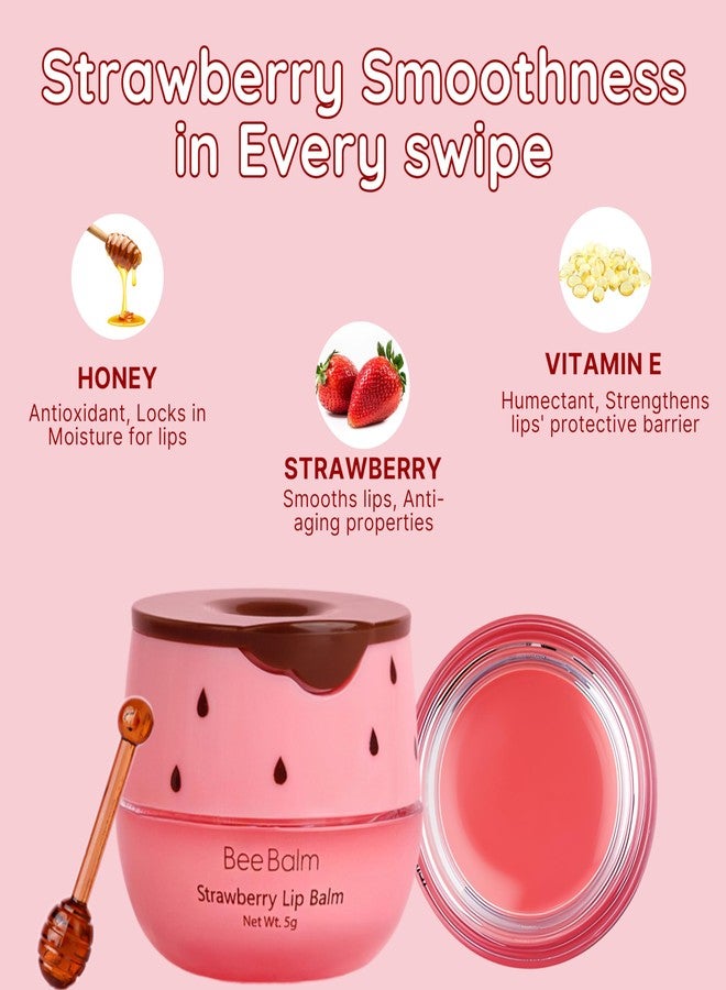 Bee Balm Original Bee Balm Lip Balm, Strawberry Hydrating Lip Balm, Lip Butter for Dry and Cracked Lips, Propolis Honey Lip Mask, Lip Moisturizing Mask, Reduces Lip Lines, Original Beeswax with Vitamin E - Image 2