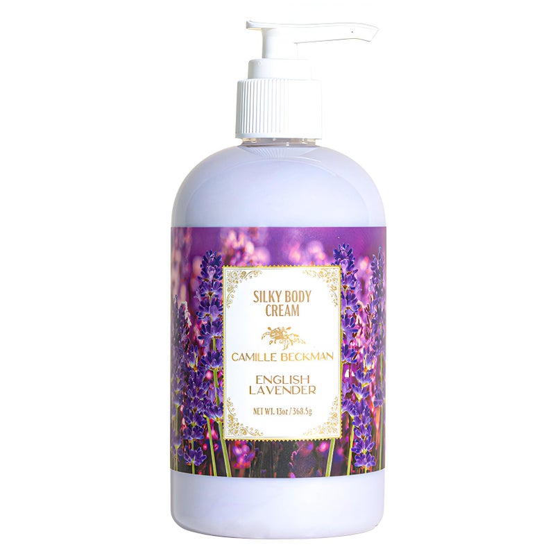 Camille Beckman English Lavender Scented Silky Body Cream, Daily Moisturizer for All Skin Types | Non-Greasy Vegan Formula to Nourish and Soften Hands and Body, 13 Ounce - Image 1
