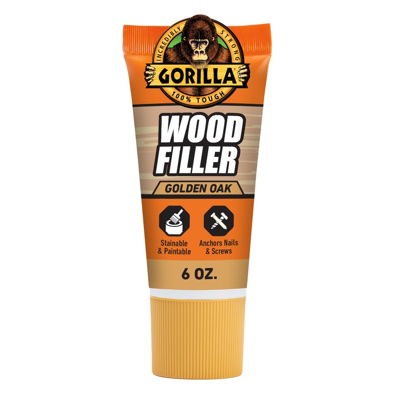 Gorilla All Purpose Wood Filler, Golden Oak Color, 6 Ounce Tube (Pack of 1) - Water Resistant for Indoor or Outdoor Projects and Repairs - Image 1