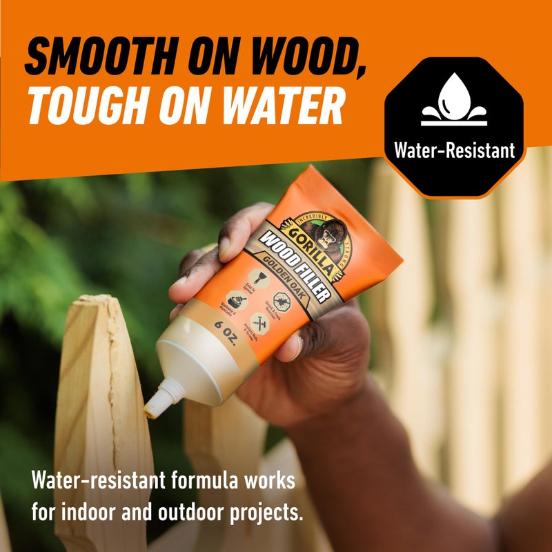 Gorilla All Purpose Wood Filler, Golden Oak Color, 6 Ounce Tube (Pack of 1) - Water Resistant for Indoor or Outdoor Projects and Repairs - Image 5