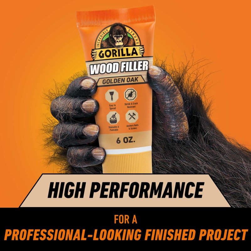 Gorilla All Purpose Wood Filler, Golden Oak Color, 6 Ounce Tube (Pack of 1) - Water Resistant for Indoor or Outdoor Projects and Repairs - Image 2