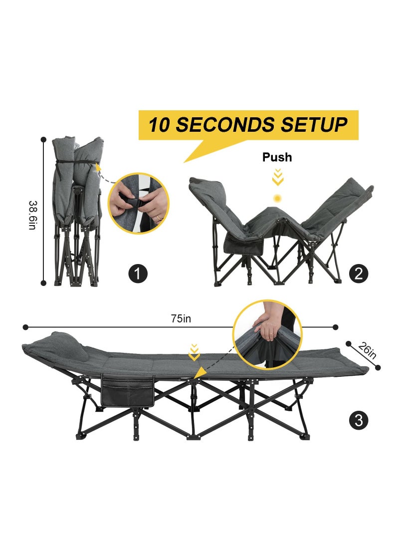 XiuWoo - Camping Cot for Adults with Cushion and Pillow Folding Lounge Chair Outdoor Folding Bed for Travel Office Garden Beds - Image 1