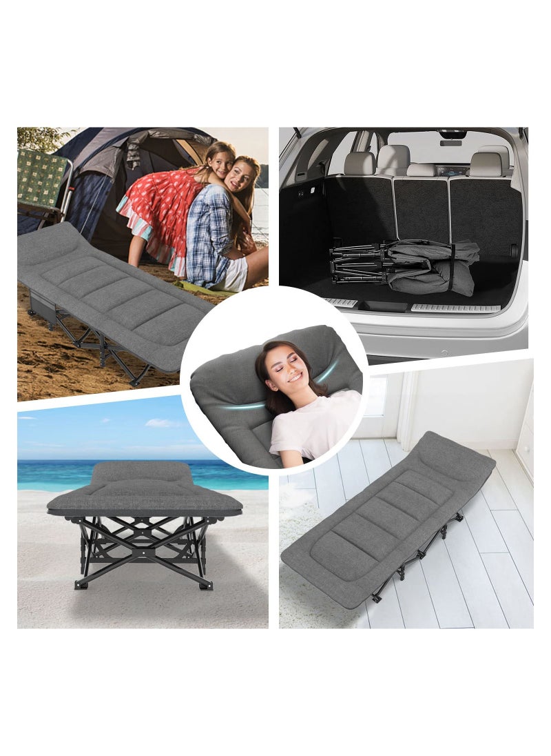 XiuWoo - Camping Cot for Adults with Cushion and Pillow Folding Lounge Chair Outdoor Folding Bed for Travel Office Garden Beds - Image 1
