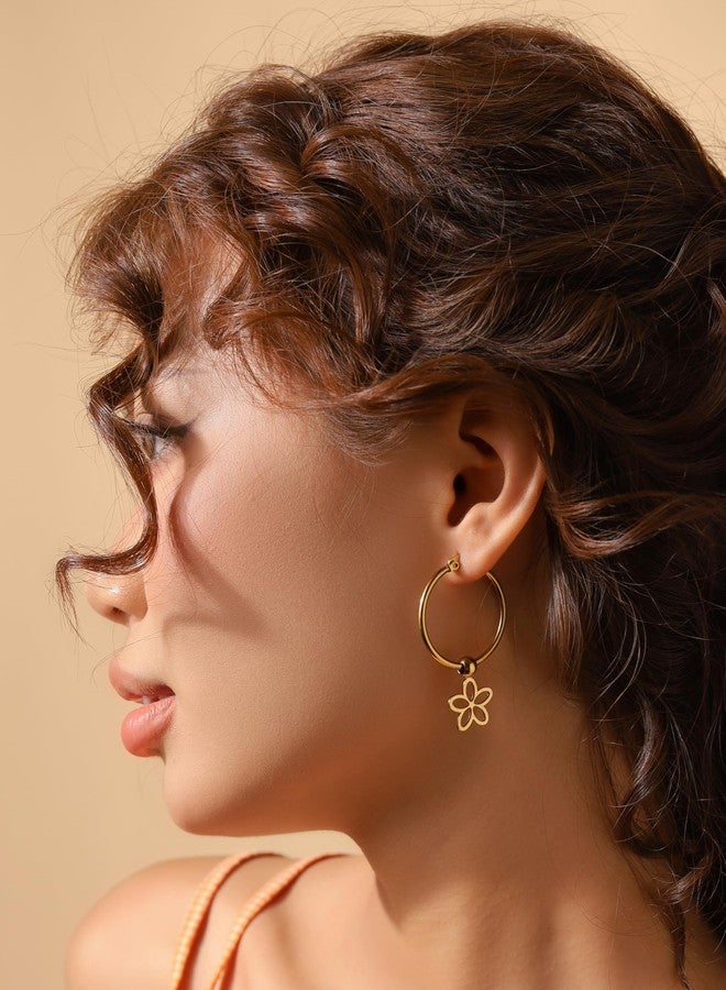 MINACHI Boho Hoop Earrings with Dainty Flower Charm, Handmade Bohemian Floral Jewelry for Summer, Bohemian Jewelry for Women - Image 5