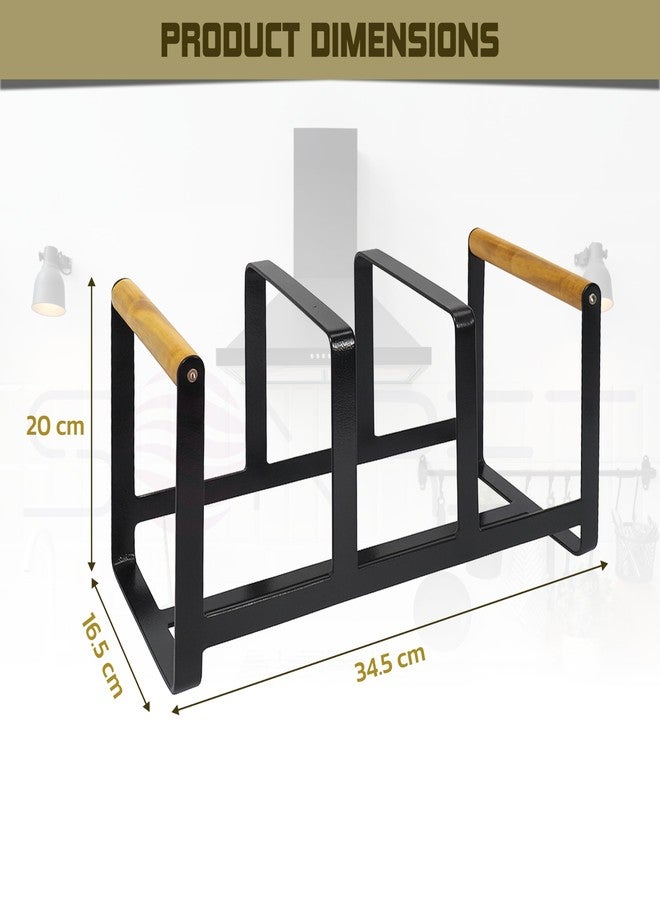 SONRET - Plate Stand for Kitchen Cabinet - 3 Section Steel Plate Stand for Kitchen with Wooden Handle - Multipurpose Dish Organizer Hold Lids, Tray, Cutting Board - Crockery Organizer for Home, Office - Image 2