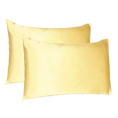 Oussum Satin Silk Pillowcase Pillow Case Covers with Envelop Closure for Hair and Skin Home Bed Decor Set of 2 Pillowcase Free 3 pcs scrunchies (Standard, Golden) - Image 1