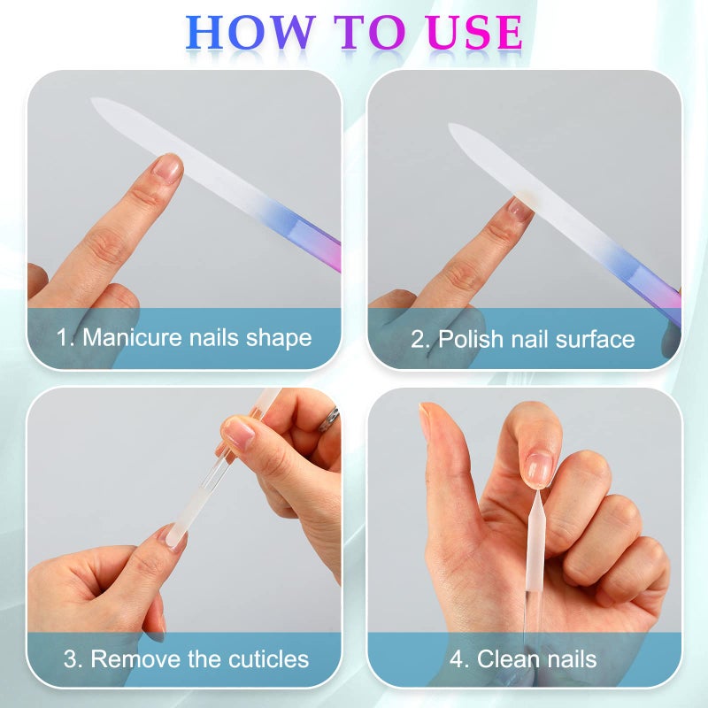 Zhehao 6 Pcs Glass Nail File and Nail Shiner Set Manicure Pedicure Glass File Buffer Cuticle Trimmer Nano Finger Nano Foot Scrubber Callus Remover Foot Care Pedicure Fingernails Toenail (Blue Purple) - Image 3