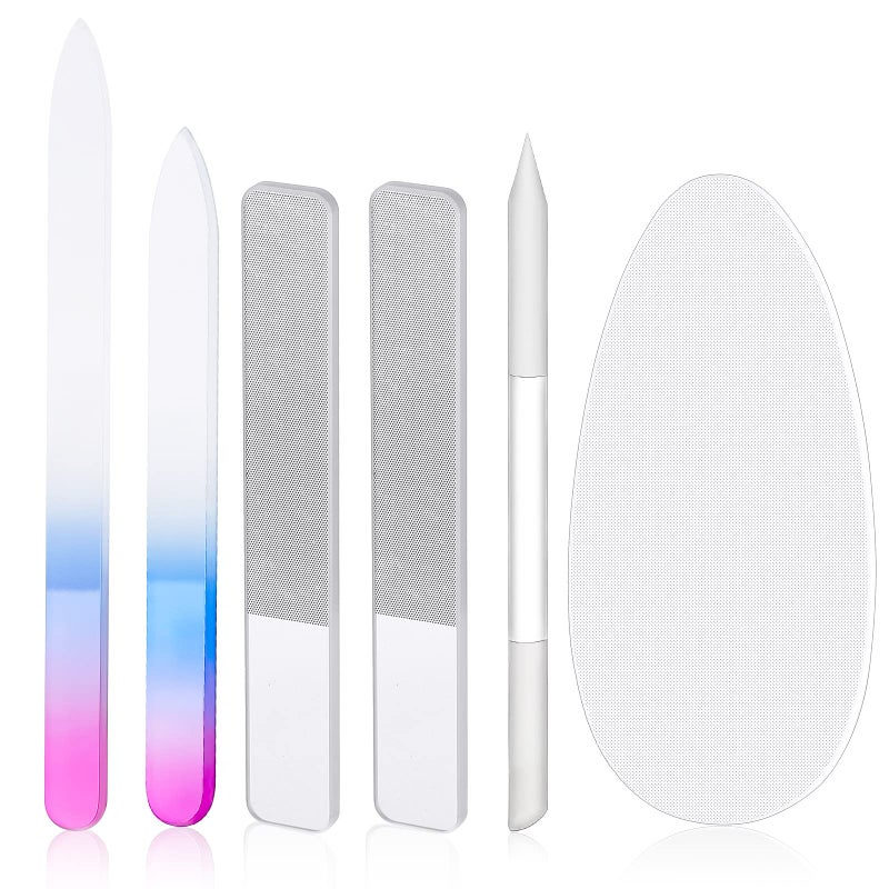 Zhehao 6 Pcs Glass Nail File and Nail Shiner Set Manicure Pedicure Glass File Buffer Cuticle Trimmer Nano Finger Nano Foot Scrubber Callus Remover Foot Care Pedicure Fingernails Toenail (Blue Purple) - Image 1