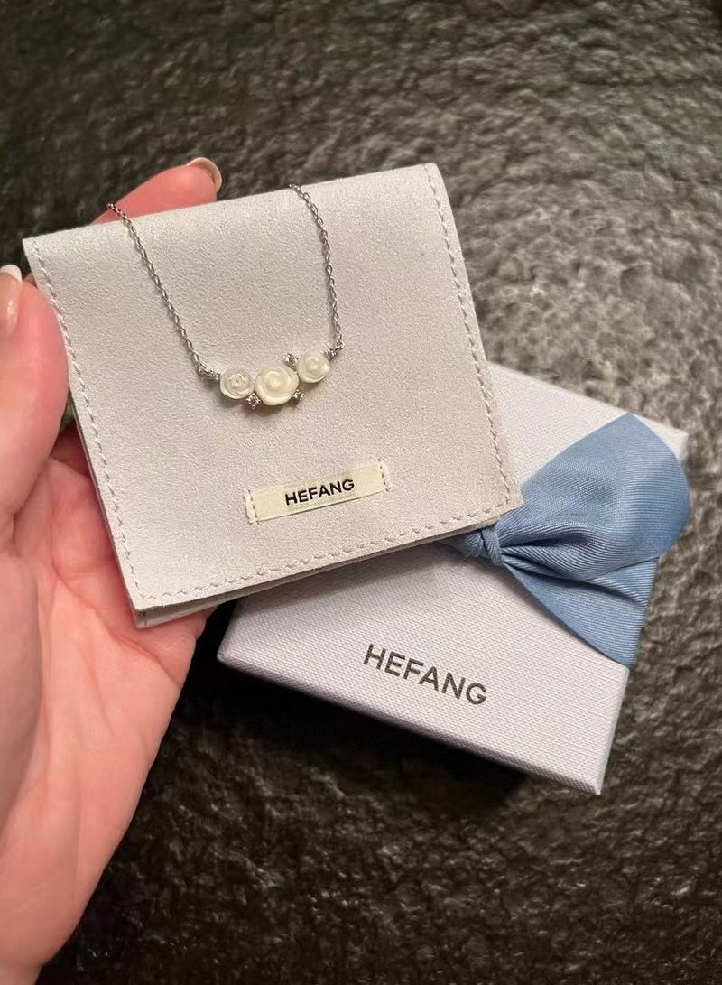 HEFANG Light Luxury Personalized White Rose Collarbone Necklace  - Image 2