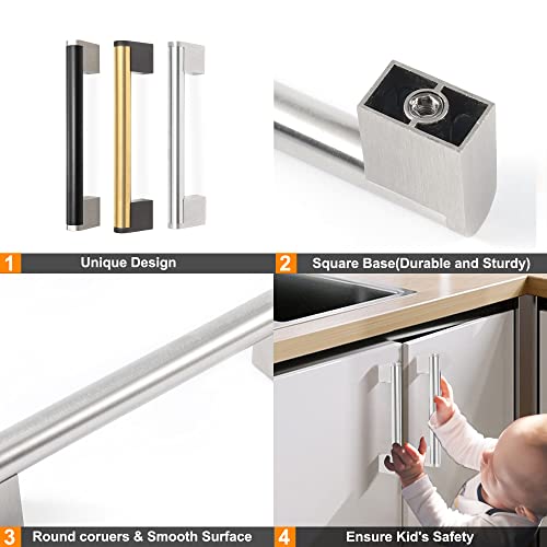FULGENTE Brushed Nickel Drawer Pulls, Stainless Steel Chrome Modern Cabinet Handles Kitchen Hardware Cupborad Armoire Wardrobe, 5 inch Hole Center - 6 inches Total Length（ Pack of 5 ） - Image 5
