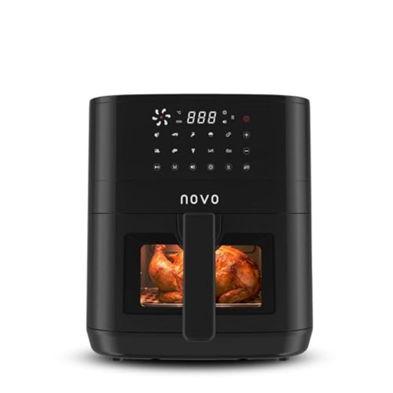 Digital Slim Air Fryer XL 6L 1900W for kitchen use, nonstick basket, black, clear window with internal light and 10 presets - Image 1